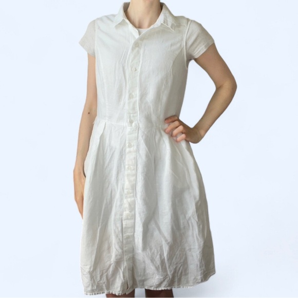 Banana Republic Womens White A-Line Button Down Linen Bridal Shower Sundress 6 - Picture 7 of 10